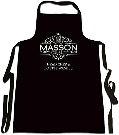 'Masson Family Hotel And Restaurant, Head Chef And Bottle Washer', Personalised Family Surname, Humorous Design, Great Quality Canvas Apron, Size 25in x 35in approximately