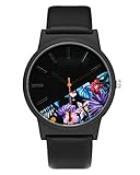 JSDDE Uhren Vintage Klassische Blumen Armbanduhr Basel-Stil Damenuhr PU Lederband Analog Quarzuhr,Schwarz