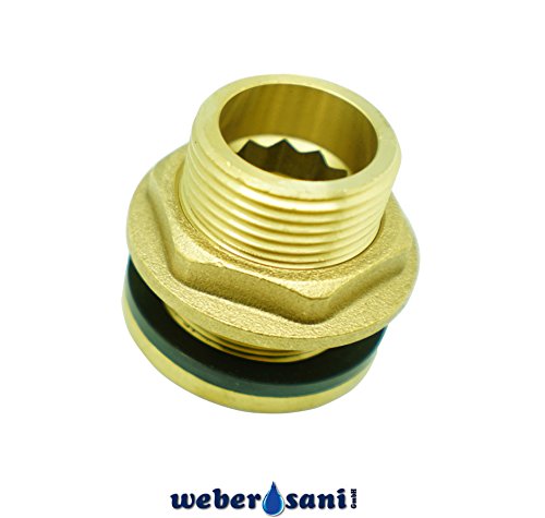 WeberSani Regentonnenverschraubung Faßverschraubung Messing mit 1" Aufnahme für Zapfhahn