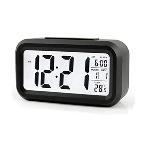 Suxi Despertador, Despertador Digital Pantalla LCD Grande Luz de Fondo Inteligente Reloj de la mañana Negro 1PCS