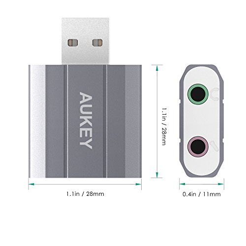 AUKEY Externe Soundkarte USB auf 3.5mm Audio Jack Stereo Sound Adapter für Windows / Mac / Linux Externe Audio Quelle mit Mikrofon ( Space Grau ) - 7