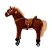 HOMCOM Kids Boys Plush Ride On Walking Horse Toy Wheels Foot Rest w/Neigh Sound (Brown)