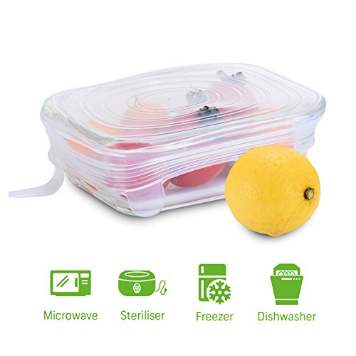 MUZIYU Silikon Frischhalte-Deckel, dehn- & wiederverwendbar, Frischhalte- & Alufolie ersetzen, Öko-freundlich, 6 verschiedene Deckel für unterschiedliche Formen und Größen von Behältern - 3
