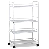 Yaheetech 4 Shelf Large Beauty Salon Trolley Cart Spa Storage Tray Therapy Dentist Hairdresser Treatments, White