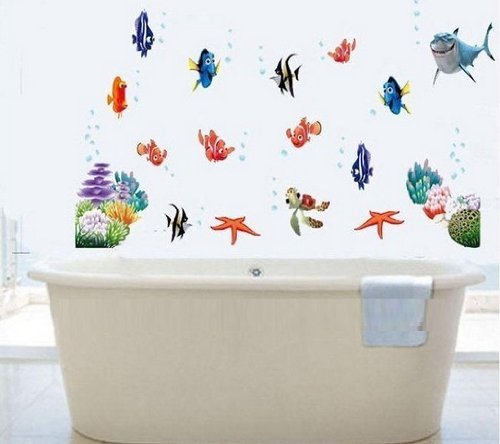 DecoBay Finding Nemo Fisch Wand Sticker Mehrweg Wiederverwertbar Kinder Aufkleber Badezimmer Wandtattoo Kinderzimmer Wandsticker