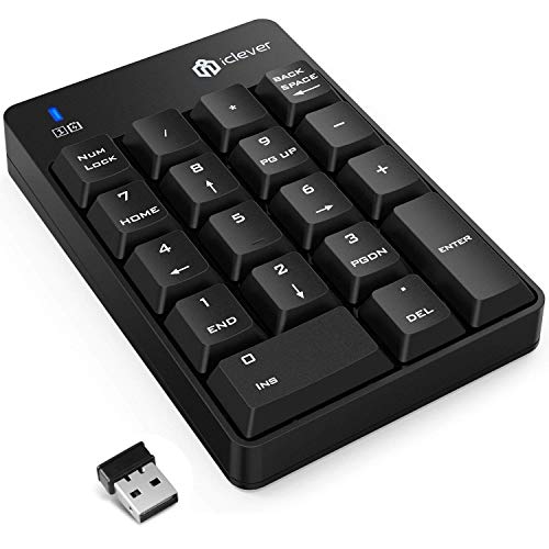 iClever IC de KP01 Wireless numérico Teclado numérico 18 Teclas Keypad para portátiles, Ordenadores de sobremesa,, MacBook, Negro
