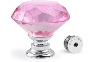 CZC HOME 10pcs 30mm Crystal Glass Door Drawer Knobs Diamond Cut Drawer Handles with 3 Sizes Screws for Cupboard Cabinet Wardrobe Home Decorating, Pink
