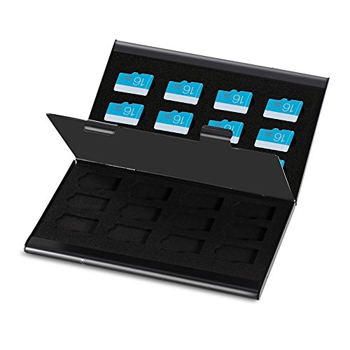 Etui Speicherkarten Aufbewahrung Schutzbox für Mikro SD Karte und TF Karte aus Alulegierung 9.3 x 6 x 1cm (24pcs TF, Schwarz)