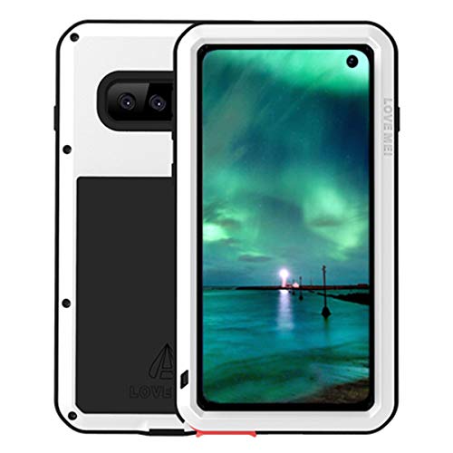 LOVE MEI Custodia Galaxy S10, Potente Robusto Ibrido Alluminio Metallo Armatura Antiurto Impermeabile Antipolvere Cover per Galaxy S10 Case con Vetro temperato (S10, Bianca)