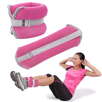 SPRINGOS Lot de 2 Manchettes lestées pour Poignet et Cheville 0,5 kg 2 x 1,5 kg 2 x 2 kg 2 x 3 kg, Rose/Gris 2 x 0,5 kg.