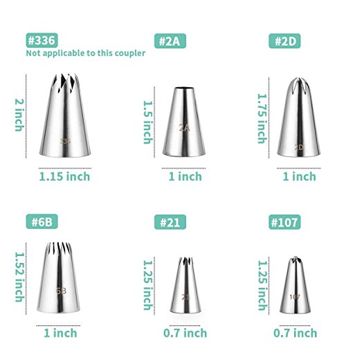 SveBake Spritzbeutel Set – 100 Stück 38cm Einweg Spritzbeutel mit 6 Spritztüllen + 1 Quick Koppler + 12 Spritzbeutel Krawatten für Kuchen, Keksen und Torten Deko - 3