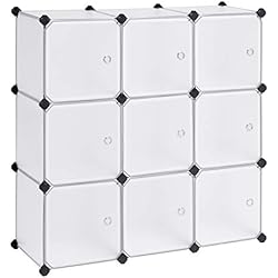 SONGMICS Étagère de Rangement, 9 Casiers, Armoire en Plastique avec Porte, DIY, Stable, Assemblage Facile, Blanc LPC116WS