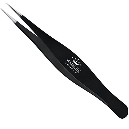 Stainless Steel Precision Tweezers Best for Ingrown Hair, Eyebrow Hair, Facial Hairs - Great for Splinters and Glass Removal - Surgical Steel Pointy Ends Meet Perfectly - Perfect Stocking Stuffer- Black