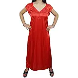 Indiatrendzs Women Satin Sexy Hot Red Nightwear 2pc Nighty Set With Free Size Overcoat
