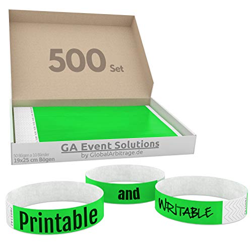GA Event Solutions Braccialetti di identificazione Tyvek, Verde, 500 pezzi
