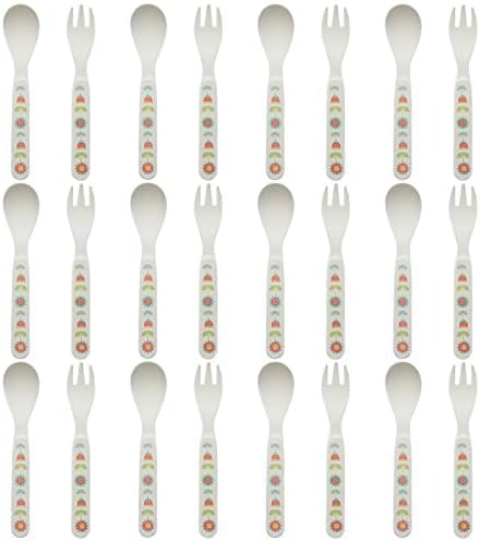 Tiny Dining Children's Bamboo Fibre Dining Fork & Spoon Kids Toddler Cutlery Set - Flower - Pack of 12