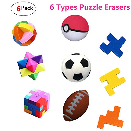 Puzzle Erasers 6 Pack Colorful Puzzle Pencil Erasers for School Supplies, Party Favors,Games & Activities(6 Types)