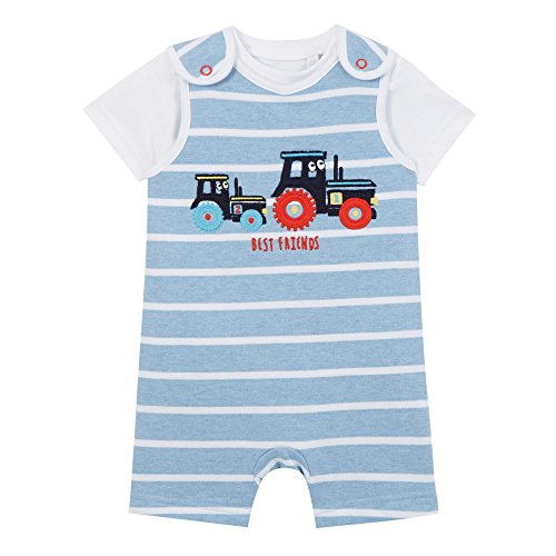 Bluezoo Kids Baby Boys' Blue Tractor Applique Dungarees And T-Shirt 12-18 Months