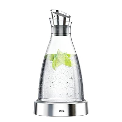 Emsa 505219 FLOW Carafe fraîcheur en verre et acier inoxydable, 1 litre, accumulateur de froid intégré, bec verseur à clapet,