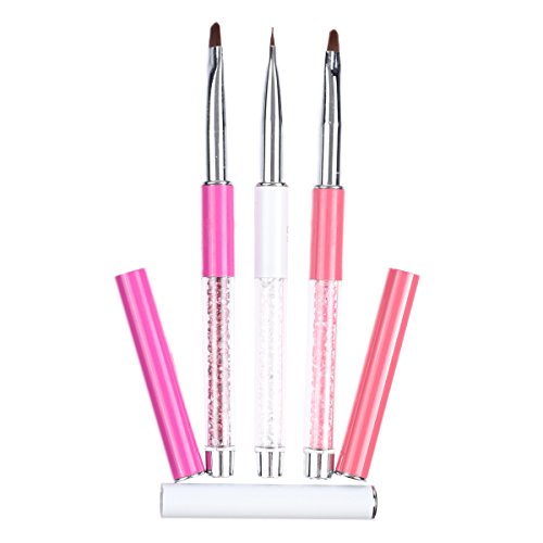 MAKARTT 3pcs/set UV Gel Nail Art Salon Flat Brush Brushes Nail Art Pen with Cap