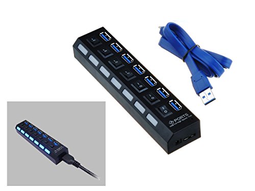 Kalea Informatique Steckdosenleiste HUB 7 Ports USB 3.0 A Aktivierung Unabhängige durch Schalter – Auto Stromversorgung – USB3 SuperSpeed 5 Gbps