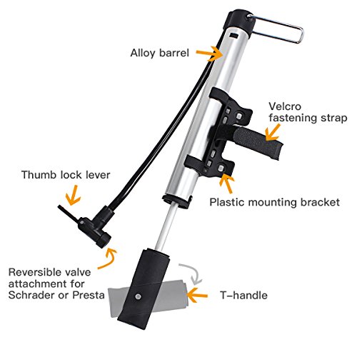 Mini Fahrradpumpe aus Aluminium Kompatibel mit Presta und Schrader Ventile, Silber/Schwarz Tragbare Mini Bike Pumpe mit Rahmen Montage, Perfekt für Fahrrad – Not Just A Gadget - 3