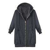 Yvelands Damen Mantel Winter Warm Outwear Solide Kapuze Taschen Vintage Kapuzenpullover(EU-46/L5,Grau)