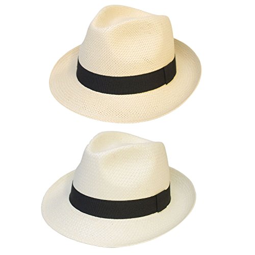 Mens Women Ladies Unisex Summer Plain Woven Panama Hat With Black Band