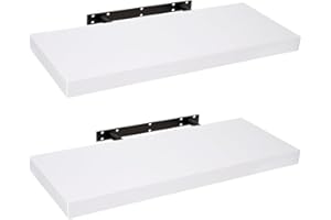 HERSIG - Estantes de Pared - Pack 2 Baldas Flotantes Pared - Estantería Flotante Madera - Estantes Flotantes Decorativos - Fijación Oculta - MAX 10 kg - Blanco - 60x23,5 cm