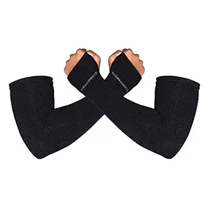 Young Wings Antibacterial Arm Sleeves for Men, Multi-Purpose (Gym, Cricket, Football, Tennis, Basket Ball, Cycling) (Pack of 1 - Pair, UPF 50+) (Black)