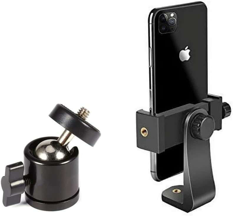 Coverzone Telefon Tripod Tutucu Başlık + Tripod 90° Yönlendirme Aparatı 360 Derece Dönebilen Başlık Tüm Tripodlara Uyumlu Metal Mafsal Aparatı P231 (P231 telefon tutucu + Mafsal)