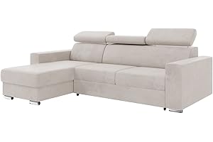 ‎MEBLINI MEBLINI Schlafcouch mit Bettkasten - Ecksofa mit Schlaffunktion - Sofa mit Relaxfunktion und Kopfstützen - Couch L-Form - Eckcouch - Wohnlandschaft - Voss - 242x168x79cm Links - Beige Samt