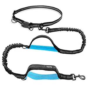 UPPETLY Hands Free Dog Leash Retractable with Dual Bungees for Medium and Large Dogs, Adjustable Waist Belt, Dual Handle, Reflective Stitches for Training Running Jogging Walking Hiking Biking