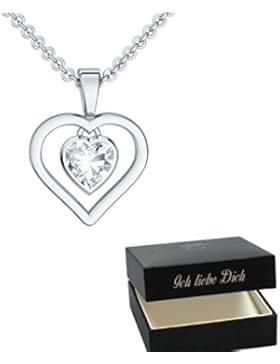 Herzkette Silber 925 Halskette Damen-Kette Herz-Anhänger Gravur ❤ Ich liebe Dich-Etui ❤ Kette mit Herz Zirkonia...