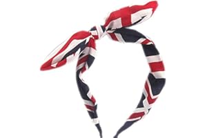 GENERIC Boho Wide Ribbon Bowknot Alice Headband Hairband Bunny Rabbit Ears Wire Bendy Bow (Union Jack)
