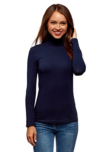 oodji Ultra Mujer Suéter de Cuello Alto Básico, Azul, ES 38 / S