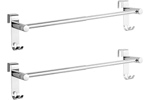 EMKE Portasciugamani retrattile, portasciugamani da bagno sopra la porta con ganci, in acciaio inox con lunghezza regolabile, portasciugamani radiatore (2 confezioni, cromo)