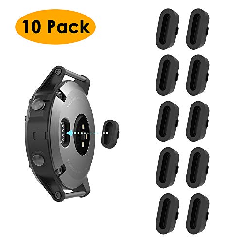 KIMILAR 10Pcs Caricatore Port Protector Silicone Tappi per Garmin Vivoactive 3 / Vivoactive 3 Music/Vivoactive 3 Trainer, Garmin Fenix 5/5 Plus / 5S / 5S Plus / 5X / 5X Plus / 935, Black