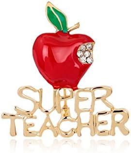 LOOKOUT Super Teacher Christmas Apple Brooch Pin Xmas Collar Corsage Party Gift