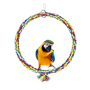 WishLotus Bird Swing, Cage Hanging Toys Cotton Rope Swing Bite Resistance Perches Toy Parrot Toy Boredom Breaker for Budgie, Cockatiels, Conures, Finches, Small Parakeets (25cm)