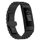 HappyTop Ersatz-Armband für Fitbit Charge 3, Edelstahl, Unisex, Business Fashion, Unisex, Schwarz
