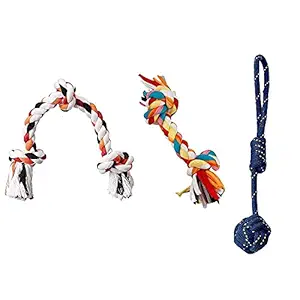 Shirlip 3 in 1 Combo Pack of (Dummy+Carrot+cosco dumble) Cotton Rope Dog Chew Toy Medium (Color May Vary)