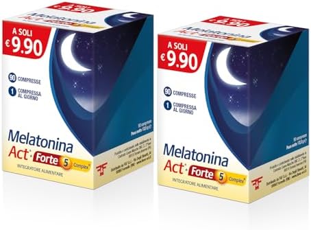 Melatonina Act + Forte 5 Complex, Integratore Alimentare a Base di Melatonina 1MG + 5 Complex, 2 Confezioni da 90 Compresse (Totale 180 Compresse)