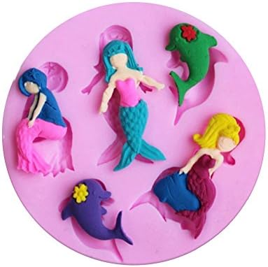 Yaxitu Small Mermaid Dolphin Silicone Fondant Cake Decorating Mould Chocolate Mould Baking