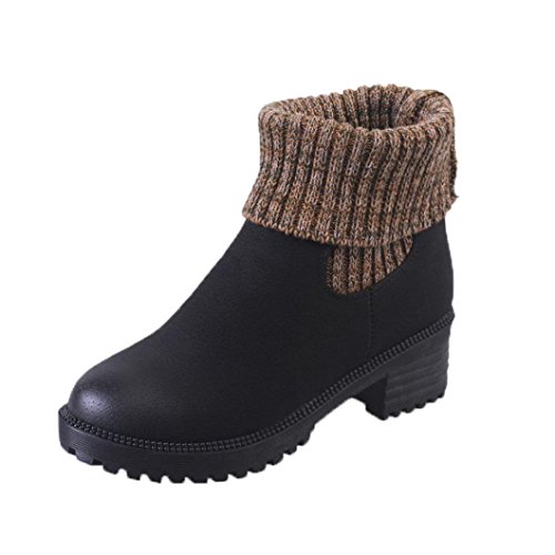 Preisvergleich Produktbild Damenschuhe,DOLDOA Gestrickte Nähen Kunstleder Chelsea boots Niedriger Blockabsatz Stiefel (EU: 39, Schwarz)
