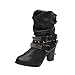 Produktbild Yazidan Frau Herbst Winter Retro Glänzend Nieten Knöchel Stiefel Hacke Hälfte Martin Schuhe Damen Beiläufig Hoch Block Abgeschlagen Chelsea Leder Eben Niedrig Mitte Tube Boot Stiefel(Schwarz,UK:4)