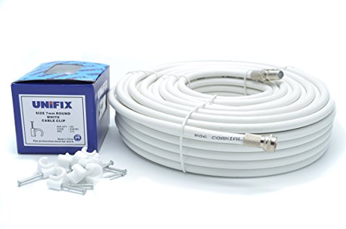 SSL Satellites 40 Meter RG6 Satellite TV Coax Cable Extension Kit with Fitted F Connectors for Sky Q HD, Freesat & Virgin - White (40 Meter, White)