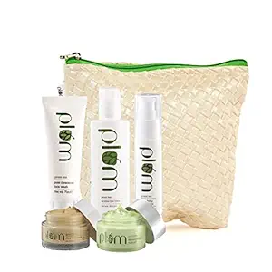 Plum Green Tea Face Care Kit With Kit Bag and Plum Green Tea Renewed Clarity Night Gel | For Oily, Acne Prone Skin | Green Tea Extracts | Deep Exfoliation | Ultra-Hydration |100% Vegan, Cruelty Free