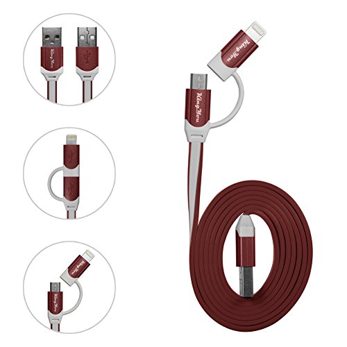 Kingyou 2 in 1 Lightning USB Kabel 1m Ladekabel USB Datenkabel geeignet für iPhone 6plus iPhone5c 5s iPad und Huawei Samsung Sony Usw Android Smartphones (Rot) - 2