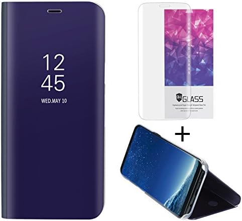 Hanglong Clear View Standing Flip Case For Samsung Galaxy S8 (with one Tempered Glass Screen Protector)-Violet